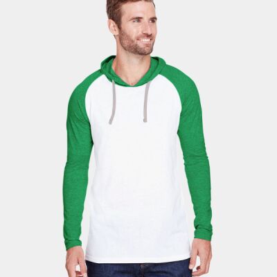 Men's Hooded Raglan Long Sleeve Fine Jersey T-Shirt Thumbnail
