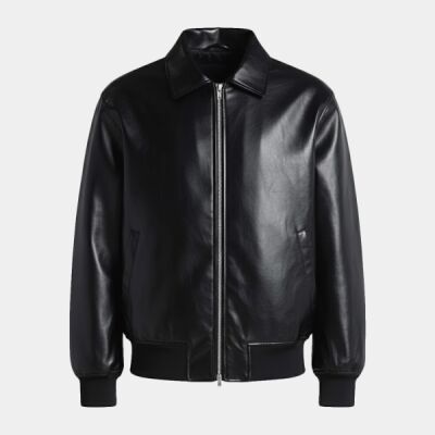 Unisex PU Leather Collared Varsity Jacket Thumbnail