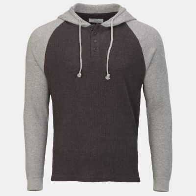 Unisex Waffle Knit Pullover Hooded Long Sleeve T-Shirt Thumbnail