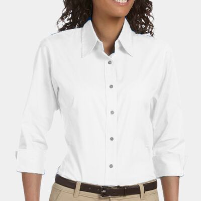Ladies' Perfect Fit™ Three-Quarter Sleeve Stretch Poplin Blouse Thumbnail