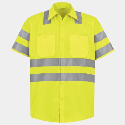 Men's Tall High Visibility Safety Short Sleeve Work Shirt Thumbnail